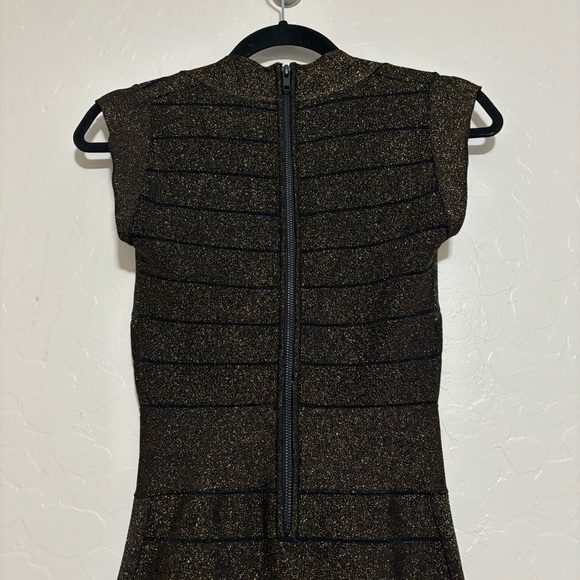 French Connection Black/Bronze Danni Crepe Cap Sleeve Metallic Bodycon Dress - Picture 9 of 14